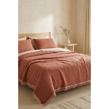 Natura Soft Ekru 4 Kat Müslin Çift Kişilik Yatak Örtüsü 220x230 Cm %100 Pamuk Çok Amaçlı Koltuk Örtüsü Ve Tv Battaniyesi Kırmızı