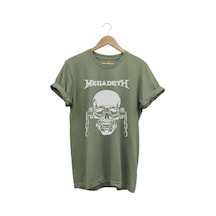 Heavy Metal Unisex Megadeth Skull Baskılı %100 Pamuk Regular Fit Bisiklet Yaka Haki T-shirt Haki