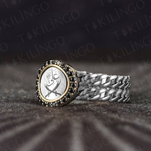 Takılingo 925 Ayar Gümüş Zirkon Taş Zülfikar İşlemeli Alyans Erkek Yüzük Gümüş