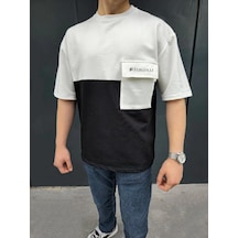 Barlashive Erkek Tişört Torba Cepli Parçalı Kısa Kol T-shirt - Siyah Çok Renkli