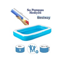 Su Pompalı-bestway 54150 Jumbo Deluxe Dikdörtgen Şişme Aile Havuzu 305x183x46 Cm Mavi