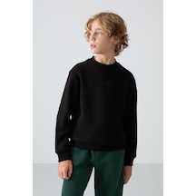 Tommylife Tommy Life Siyah Pamuklu Kalın İçi Tüylü Yumuşak Dokulu Standart Fit Nakışlı Erkek Çocuk Sweatshirt - 11232 Siyah