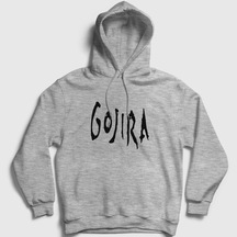 Presmono Unisex Logo Gojira Kapüşonlu Sweatshirt Gri Melanj