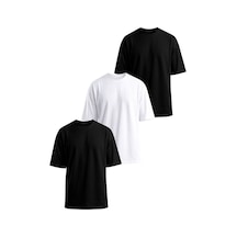 Monox Oversize Unisex 3'lü T-shirt Pamuk Rahat Kesim Siyah - Beyaz
