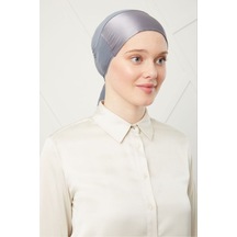 Melodi Scarf Kadın Tesettür Bağlamalı Saten Bone Koyu Gri Koyu Gri