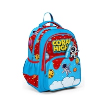 Coral High Üç Bölmeli İlkokul Okul Çantası - Erkek Çocuk - Kırmızı Mavi Astronot Baskılı - 33245 Çok Renkli