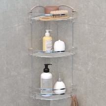 Teknotel Üç Katlı Banyo Köşe Rafı Kancalı Krom Lm009H Çok Renkli