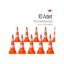Pvc Trafik Konisi 90 Cm Çift Reflektikli 10 Adet Trafik Dubası