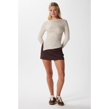 Kadın Most Poliamid Asimetrik Bej Uzun Kol Bluz Bej