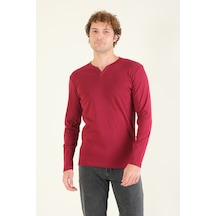 Giyim Dünyası Erkek Sıfır Yaka Düğmeli Uzun Kol Sweatshirt Bordo 001