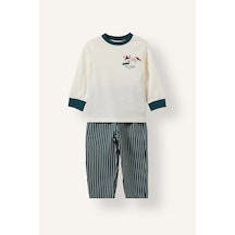 Defacto Baskılı Uzun Kollu Üst Çizgili Alt Flanel 2li Dokuma Pijama Takımı Erkek Bebek I3389a526wner118 Ekru-er118