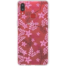 Samsung Galaxy A10s Uyumlu Kapak Floral Pembe Tasarımlı Şeffaf Silikon Kılıf