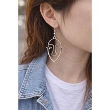 Minimal Soyut Yüz Figürlü Gümüş Renk Unisex Günlük Küpe Çok Renkli