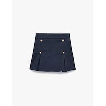 Koton Pamuklu Gabardin Kumaş Beli Lastikli Düğme Detaylı Pileli Şort Etek Lacivert 6skg40012aw