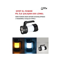 Ultra Güçlü Spot El Feneri Pil İle Çalışan 3 Kademeli Hem Ortam Aydınlatma Lamba Hem Fener Özellik Beyaz - Siyah