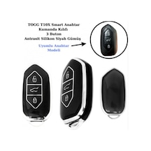 Togg T10x Uyumlu Anahtar Koruma Kılıfı Siyah / Gümüş Detaylı Lütf