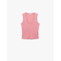 Koton Slim Fit Bisiklet Yaka Pamuklu Ribanalı Kolsuz Bluz Pembe 6wak10163ek Gül