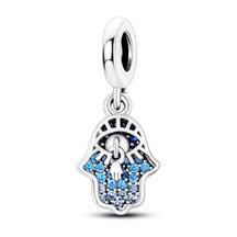 Mavi Taşlı Nazar El Sallantılı Charm Gümüş