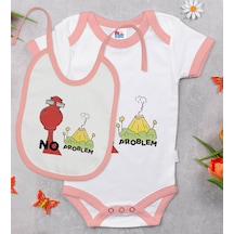 Bk Kids No Problem Tasarımlı Pembe Bebek Body Zıbın Ve Mama Önlüğ Çok Renkli