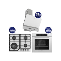 Flowart Turbolu Silenart QBL62CB - NT026WFA - D081SA Beyaz Cam Ankastre Set