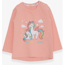 Breeze Kız Çocuk Sweatshirt Sevimli Unicorn Baskılı 1-4 Yaş, Somon-somon Somon