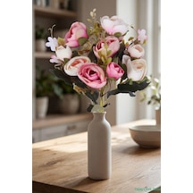 Yapay Çiçek Sitesi Yapay Şakayık Gül Demeti 31cm Pembe-krem