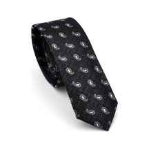 Gaffy Beyaz Şal Desenli Siyah Dokuma Kumaş Mendilli Slim Fit Kravat // Sdk-240809 Desenli