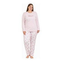 Pemilo Kadın 20755 Büyük Beden Uzun Kol Milan Pijama Takımı Pudra