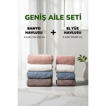 8 Li Çizgili Geniş Aile Seti Beyaz Füme Kahve Pudra Mavi Pamuk El Yüz Banyo Seti 50x90 Cm 70x140 Cm Renklı