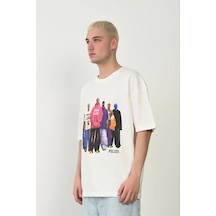 Barlashive Erkek Baskılı T-shirt Kısa Kol Bisiklet Yaka Rahat Kalıp Tişört - Beyaz Çok Renkli