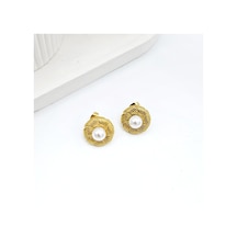 Çelik İncili Minimal Vintage Küpe Gold