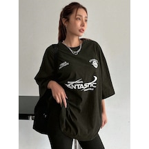 Fantastıc Süprem T-shirt -siyah Baskılı Oversize Bisiklet Yaka Tişört Siyah
