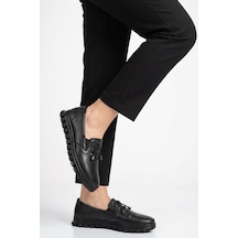 Siyah Hakiki Deri Lastik Bağcıklı Kadın Casual Ayakkabı Çok Renkli