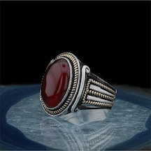 Takılingo Kral Taçı Şeklinde Oval Bordo Akik Taşlı Erkek Yüzük Gümüş