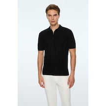 Morven Erkek Siyah Trend Polo Yaka Rayon Triko T-shirt 26ys018019001 Siyah