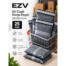 Gri Cepli Kargo Poşeti 25x30+5 Cm 25 Adet Yapışkanlı, Şeffaf Evrak Cepli