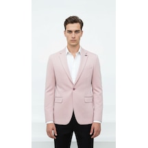 Plus Scorpion Açık Pembe Erkek İtalyan Kesim Blazer Ceket Kol Yamali, Slim Fit, Şık Ve Modern Tasarım Pembe