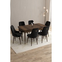 Rovena Queen Barok Desen 80x132 Açılabilir Mutfak Masası Takımı 6 Adet Sandalye Siyah 1325