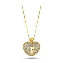Anahtar Model Zirkon Taşlı Kalp Kolye