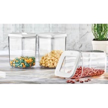 3 Lü 1000 Ml Kare Saklama Kabı, Beyaz