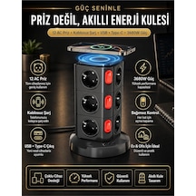 12'li Kule Tipi Çoklu Priz 3680w Kablosuz Şarjlı 1xusb-a 2xtype- C Akıllı Güç İstasyonu Standart