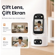 Uninet Çift Kameralı 355 Derece Dönebilen Ptz Wifi Güvenlik Kamerası Uzaktan Izleme, Gece Görüş Iç Mekan Kamera