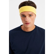 Erkek Pamuklu Penye Kaymaz Terletmez Ultra Hafif Spor Saç Bandı Bandana - Tek Ebat / Sarı Sarı