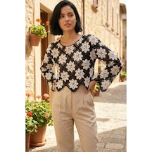 Sayzen Your Shine Çiçek Desenli Dantel Işleme Crop Sayzen Çiçek Desenli Dantel Işleme Crop Siyah
