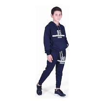 Fyk Kids 96 Yazı Baskılı Kanguru Cepli Kapşonlu Erkek Çocuk Takımı Lacivert