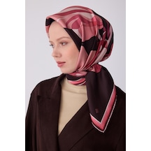 Çiçek Desen İpek Twill Eşarp - 2026 İlkbahar-yaz T 4303 Kahverengi