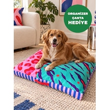 Kedi Ve Köpek Yatağı 80x60 Cm - Desenli, Yıkanabilir Kılıflı Organizer Çanta Hediyeli