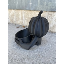 3d Baskı İskelet Elli Balkabağı Kapaklı Dekoratif Şekerlik Siyah