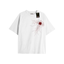 Flood Of Style Beyaz Oversize T-shirt Minimal Çizgiler Özel Tasarım
