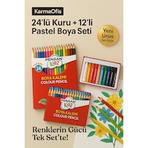 24 Lü Kuru Boya + 12 Li Pastel Boya Seti Canlı Renkler, Yumuşak